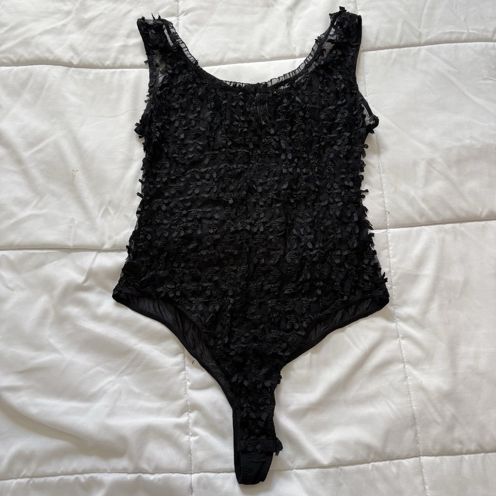 Vintage 90s Black Body Suit Womens 1X Bows Lingerie Vampire Goth Burlesque Y2K